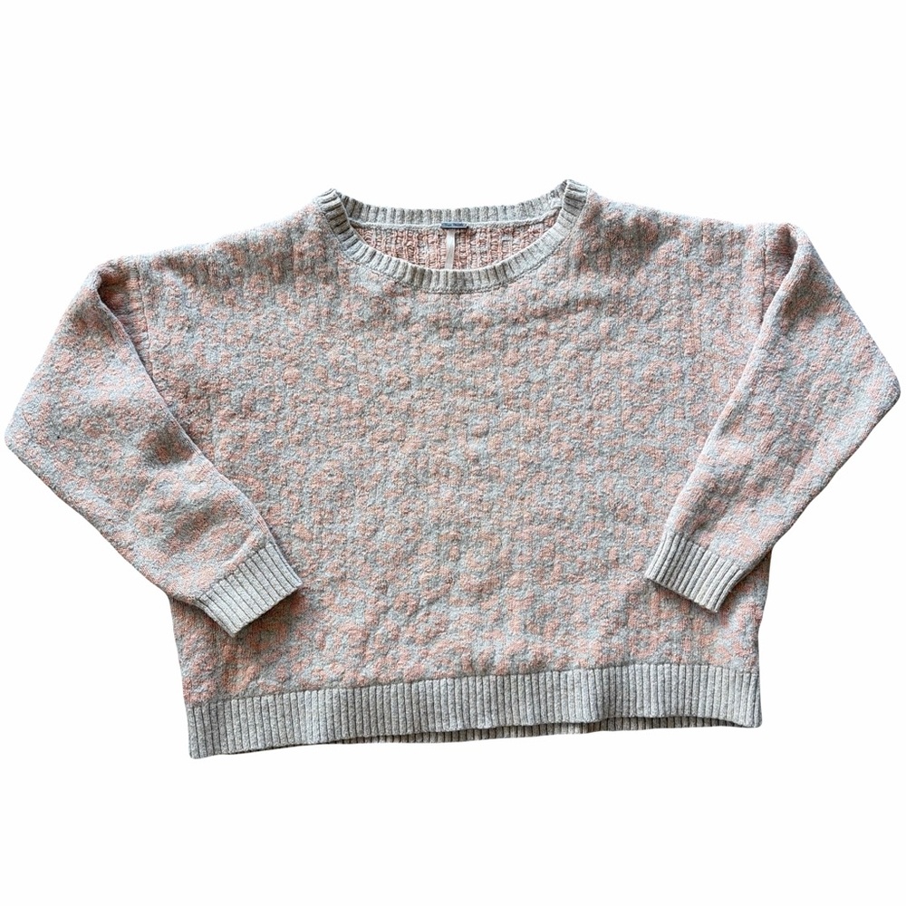 Free People Cropped Leopard Crew Neck Sweater